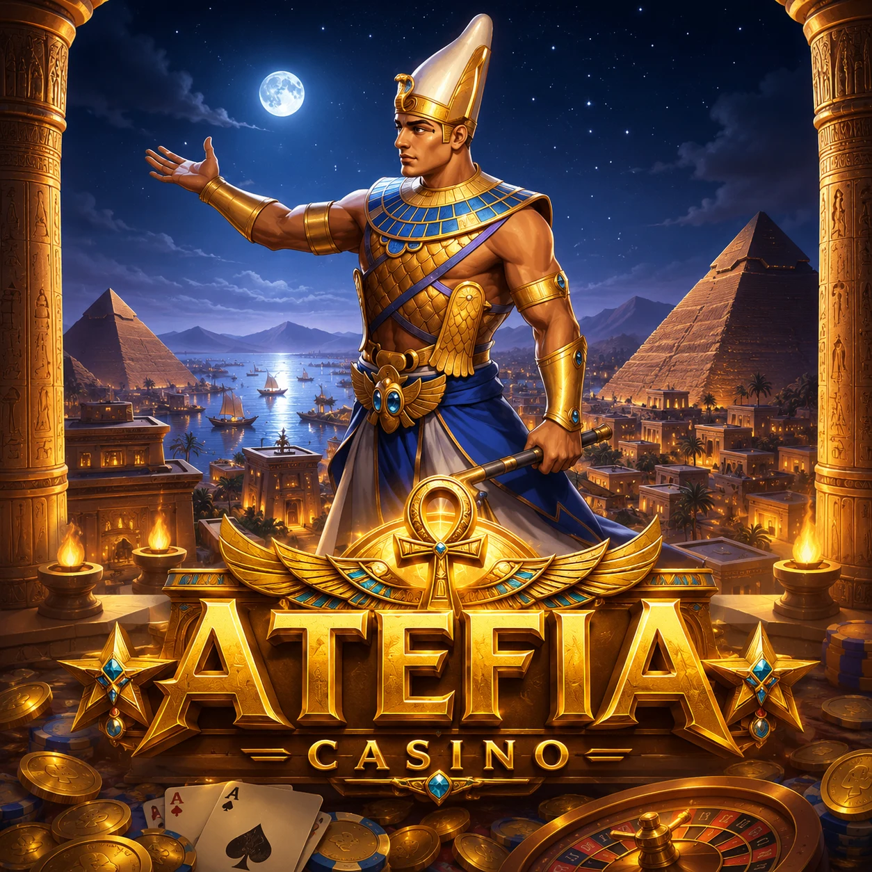 Atefia Casino — thème égyptien or et noir